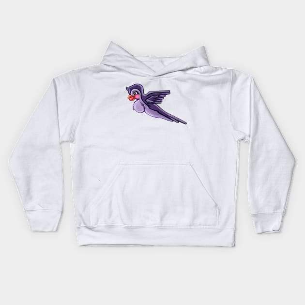 Cute Flying Purple Parrot Kids Hoodie by Art by Deborah Camp